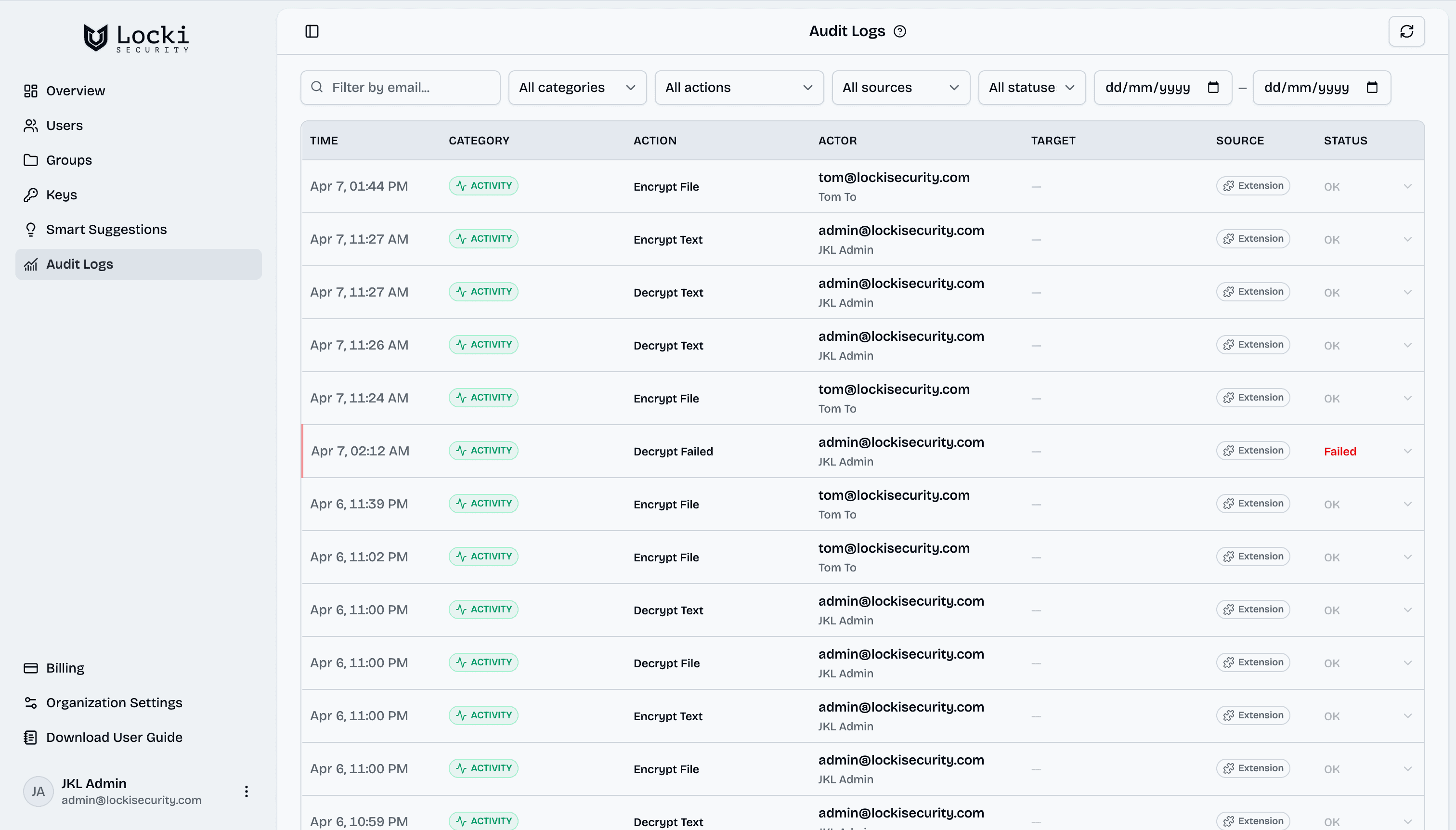 Admin Dashboard — Audit Logs
