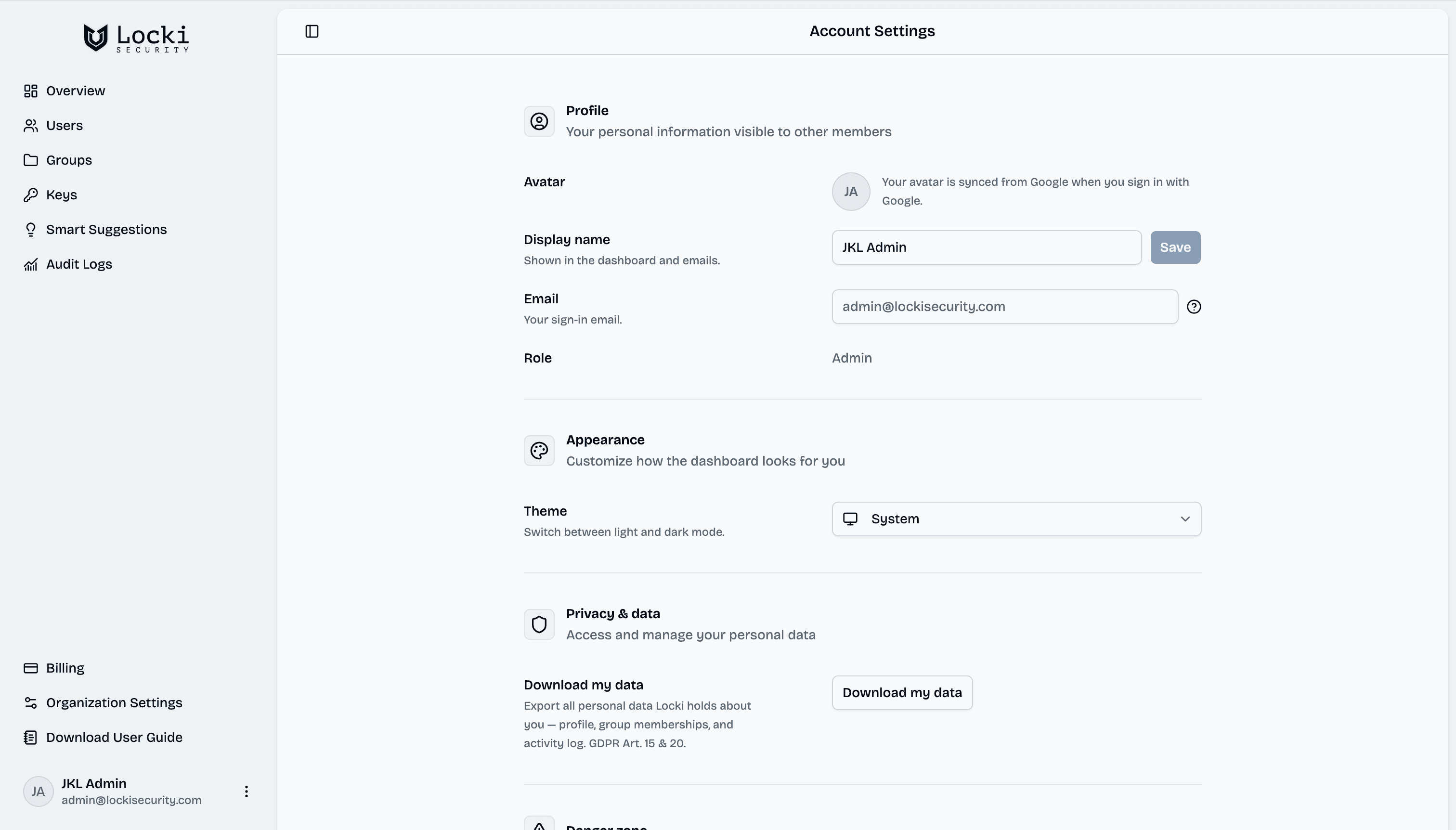 Admin Dashboard — Account